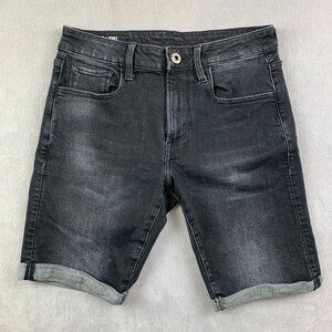 G Star Raw Mens Jean Shorts 30 Black Denim 3301 Slim 1/2 Stretch Dark Wash